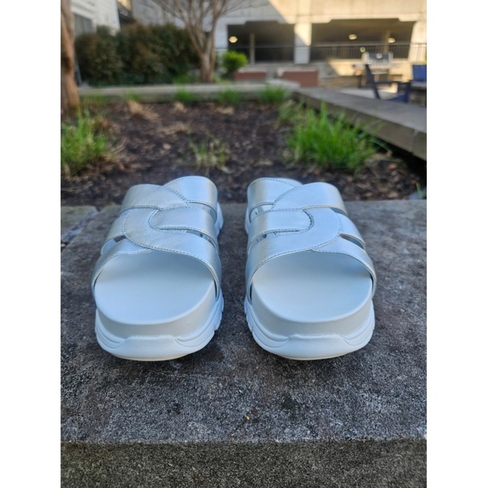 Cole Haan Zerogrand Slide Sandals Womens 9B Silver Metallic Platform Comfort ~ - Picture 2 of 10